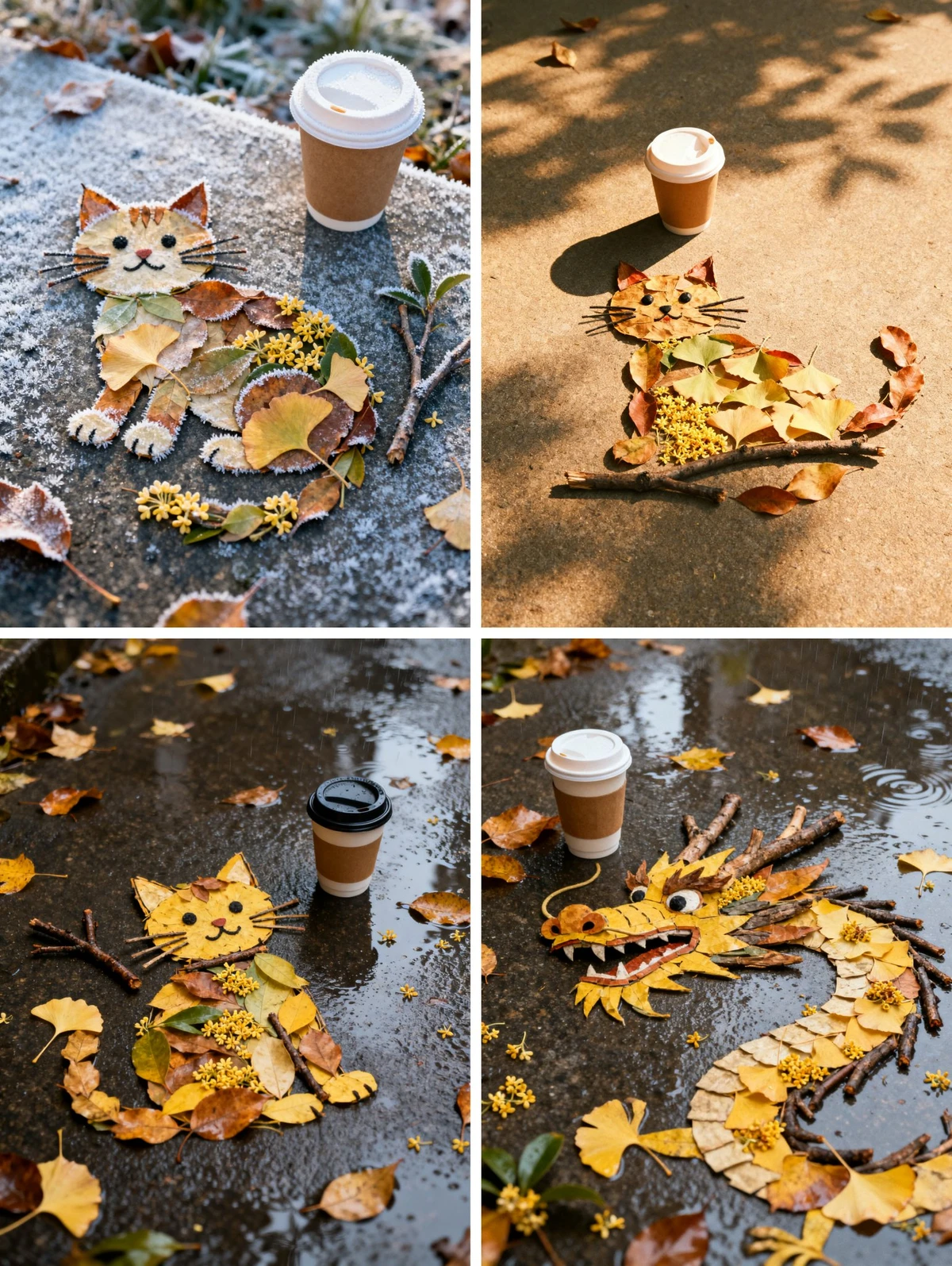 Autumn fallen leaves arranged in a pattern