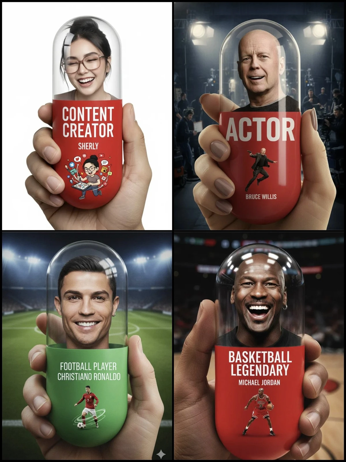 Close-up of a human hand holding a giant vertical pill